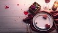 Table setting for Valentine\'s Day. Generative AI.