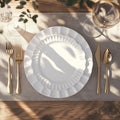 Table setting with white empty plates, cutlery and glasses. View from above Royalty Free Stock Photo