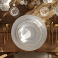 Table setting with white empty plates, cutlery and glasses. View from above Royalty Free Stock Photo