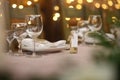 table setting white holiday decoration elegant restaurant Royalty Free Stock Photo