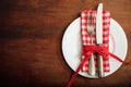 Table setting on wooden background Royalty Free Stock Photo