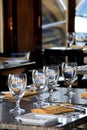 Table settings at open-window restaurant Royalty Free Stock Photo