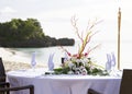 Table setup on tropical beach