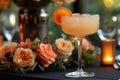 A table showcasing an elegant cocktail presentation featuring a tall glass