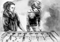 Table soccer - An hand drawn illustration. Digital painting