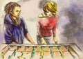 Table soccer - An hand drawn illustration. Digital painting