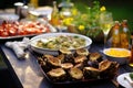 a table spread with grilled artichokes at a feast