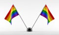 Table stand with two LGBT flags. Isolated on a white background. 3d render