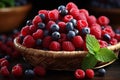 The beauty of nature on a plate: a still life of raspberries and blueberries