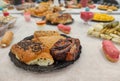 The table of sweets and season fruits- a traditional table for the Jewish New Year Royalty Free Stock Photo