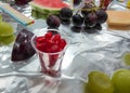 The table of sweets and season fruits- a traditional table for the Jewish New Year Royalty Free Stock Photo