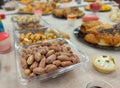 The table of sweets and season fruits- a traditional table for the Jewish New Year Royalty Free Stock Photo