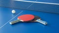 Table tennis black and red rackets on blue table Royalty Free Stock Photo