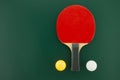 Table tennis equipment on green background Royalty Free Stock Photo