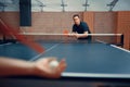 Table tennis, male and female ping pong players Royalty Free Stock Photo