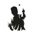 Table tennis, man playing ping pong. Serving in table tennis, isolated vector silhouette Royalty Free Stock Photo