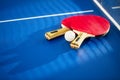 Table tennis or ping pong bat and ball background Royalty Free Stock Photo