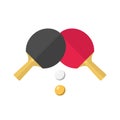 Table Tennis and Ping Pong Flat Illustration. Black and Red Paddle with White and Yellow Balls Shiny Icon Design on Isolated White Royalty Free Stock Photo