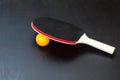 table tennis or ping pong racket and ball on a black background Royalty Free Stock Photo