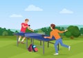 Table tennis pingpong match on the nature. The vector illustration of two friends playing ping pong. Royalty Free Stock Photo
