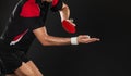 Table tennis player. Ping pong closeup banner. Download a photo of a table tennis player for a tennis racket packaging