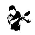 Table tennis player, forehand shot, isolated vector silhouette, ink drawing. Ping pong logo