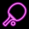 Table tennis racket and ball on a black background. Pink neon outline. Vector icon illustration. Ping-pong Royalty Free Stock Photo