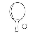 Table tennis racket and ball vector illustration, hand drawing doodle Royalty Free Stock Photo