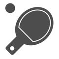 Table tennis solid icon. Ping pong vector illustration isolated on white. Table tennis racket and ball glyph style Royalty Free Stock Photo