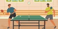 Table tennis sport vector illustration. Two man playing ping pong game. Sport concept. Indoor court for table tennis