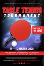 Table tennis tournament poster template with racket, ball and sample text Royalty Free Stock Photo