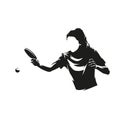 Table tennis, woman playing ping pong, isolated vector silhouette Royalty Free Stock Photo