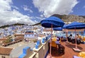 Table on the terrace, Chefchaouen, Morocco. The blue city.