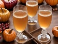 A Table With Three Glasses Of Wine And Pumpkins. Generative AI Royalty Free Stock Photo