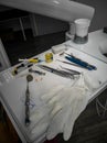 Table with tools for dentist Royalty Free Stock Photo