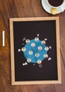 Table top with a blackboard with web graphics Royalty Free Stock Photo