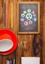 Table top with a blackboard with web graphics Royalty Free Stock Photo