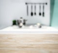 Table Top with Blurred Kitchen Counter Home Interior Background