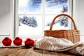 Kitchen table with christmas decorations and blurred kitchen background. Royalty Free Stock Photo