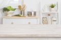 Table top and defocused kitchen interior as background Royalty Free Stock Photo