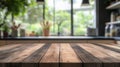 Table top made of wood with blurred kitchen room background Royalty Free Stock Photo