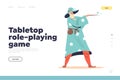 Table top role playing game concept of landing page with old wizard sorcerer with magic wand