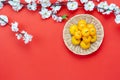 Shot of arrangement decoration Chinese new year & lunar new year holiday background concept. Royalty Free Stock Photo