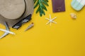 Table top view accessory of clothing women  plan to travel in summer holiday background concept. Royalty Free Stock Photo