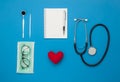 Table top view aerial image of accessories healthcare & medical background concept. Royalty Free Stock Photo