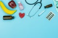 Table top view aerial image of accessories healthcare & medical background concept. Royalty Free Stock Photo