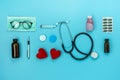 Table top view aerial image of accessories healthcare & medical background concept. Royalty Free Stock Photo