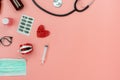 Table top view aerial image of accessories healthcare & medical background. Royalty Free Stock Photo