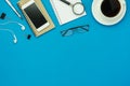 Table top view aerial image of accessories office desk background concept. Royalty Free Stock Photo