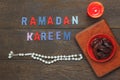 Table top view aerial image of decoration Ramadan Kareem